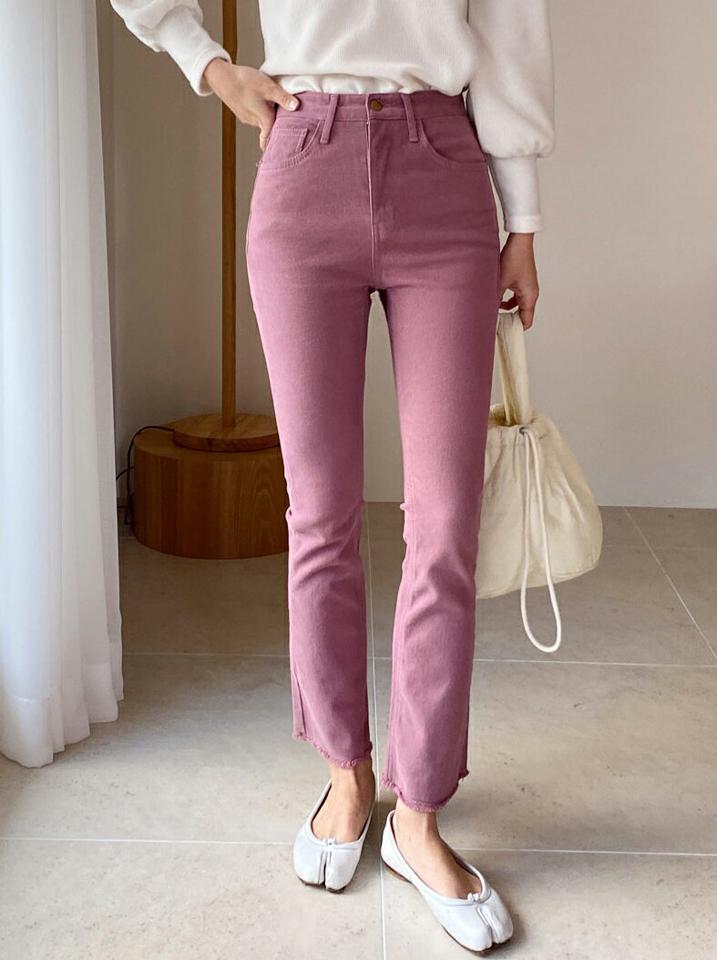 裏起毛カラーカットオフフレアパンツ・全4色・t58535 レディース 【pt】韓国ファッション ボトムス ロング ロングパンツ 裏起毛 カラー カットオフ フレア ロング丈 異素材 無地 ベーシック シンプル 体型カバー カジュアル 秋 冬