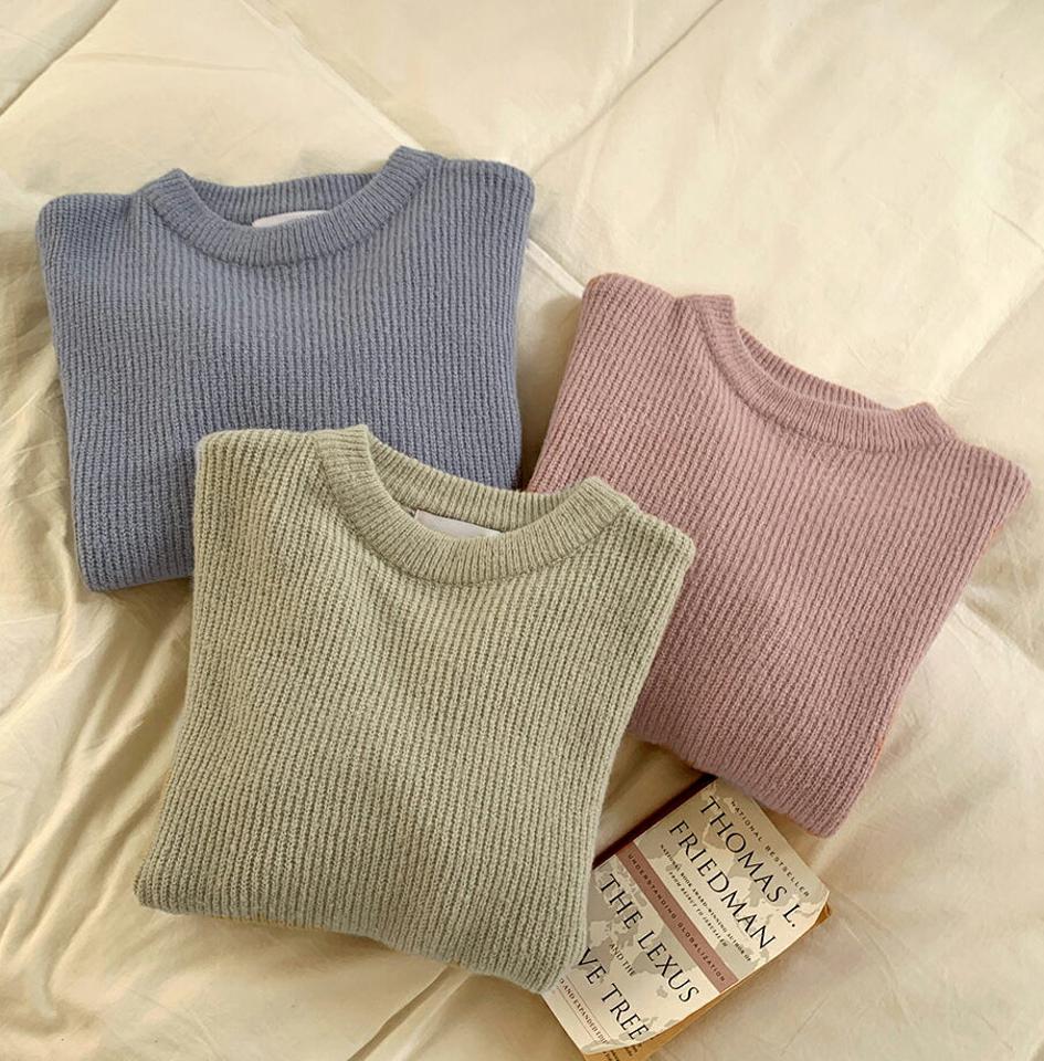 【只今10%OFF】ラウンドニット・全6色・t58516 レディース 【tops】韓国ファッション トップス ニット 大人 長袖 ラウンドネック 無地 ベーシック シンプル ルーズ 異素材 体型カバー フェミニン カジュアル デイリー ガーリー 秋 冬223【ニットセール】