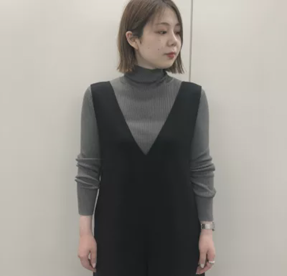 【洗える】しっとりシルク　リブモックネックニット