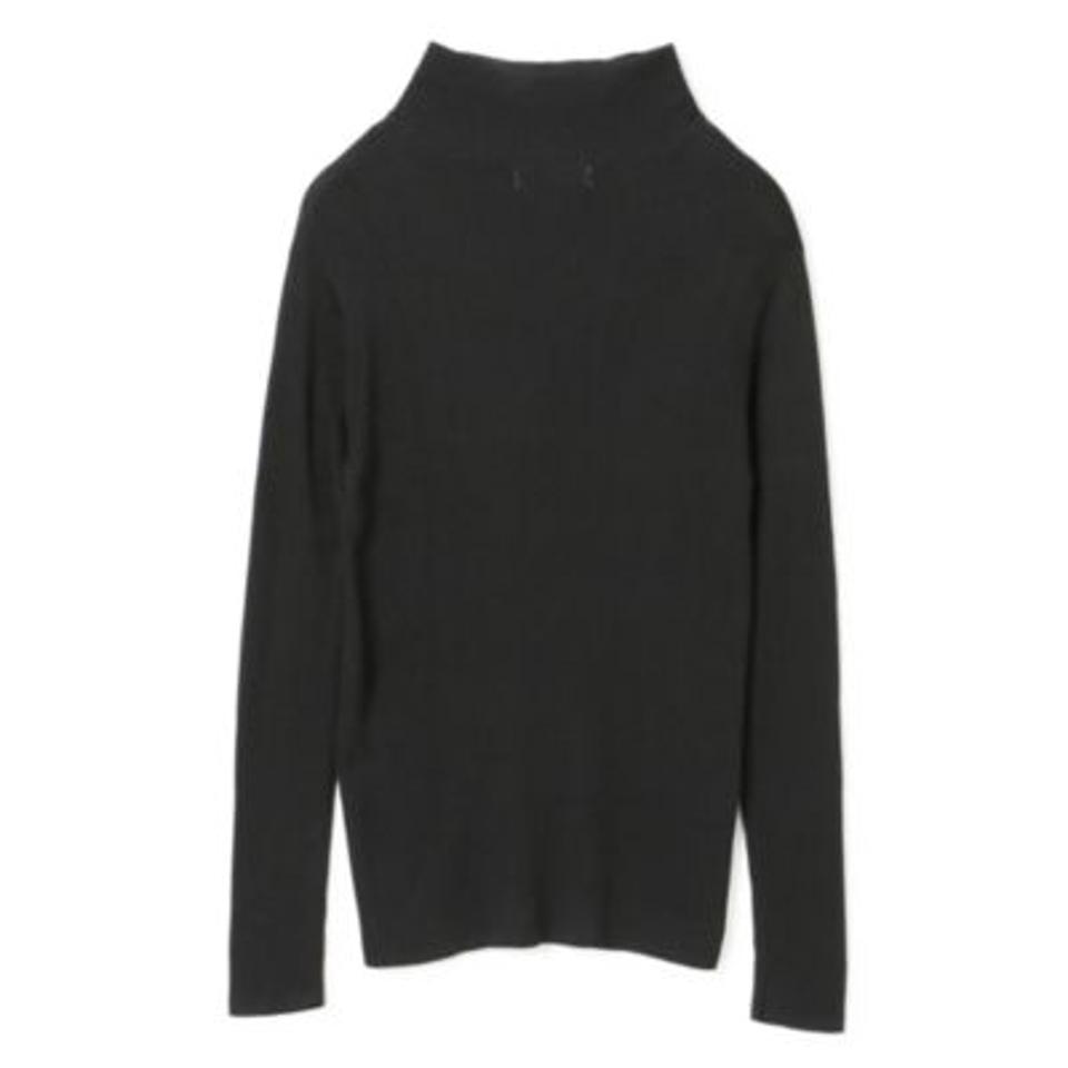 【洗える】しっとりシルク　リブモックネックニット