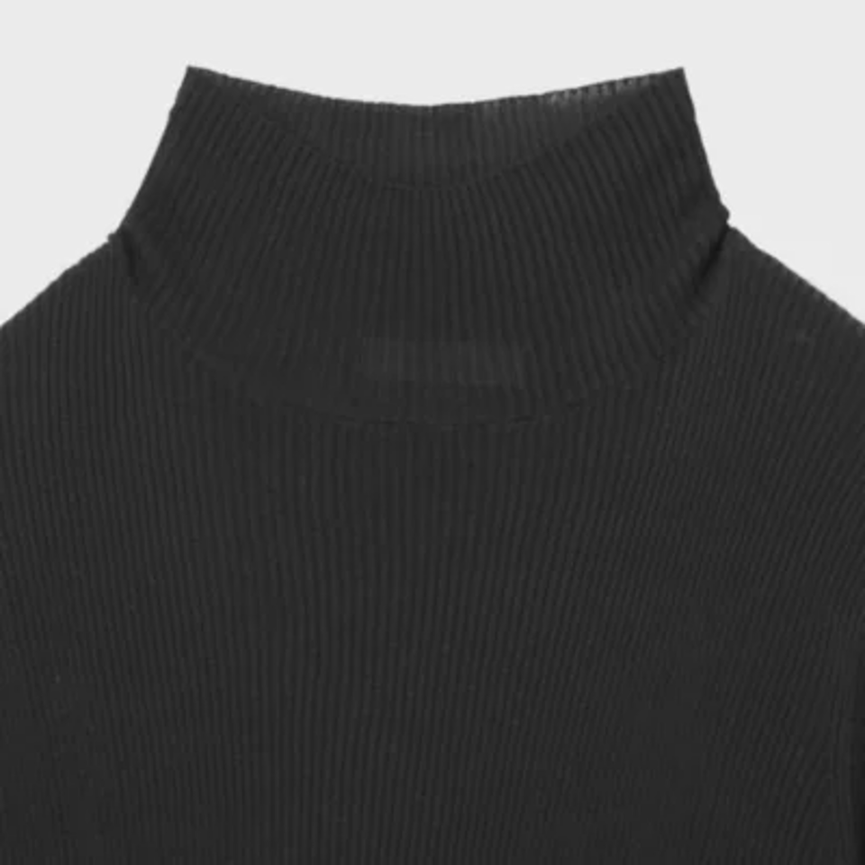 【洗える】しっとりシルク　リブモックネックニット