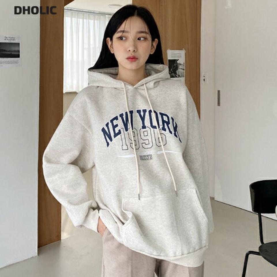 裏起毛NEW YORKレタリングパーカー・全3色・b01437 レディース 【tops】韓国ファッション トップス パーカー 長袖 フード 裏起毛 レタリング ロゴ ルーズ シンプル フェミニン カジュアル デイリー 秋 冬 NIJU