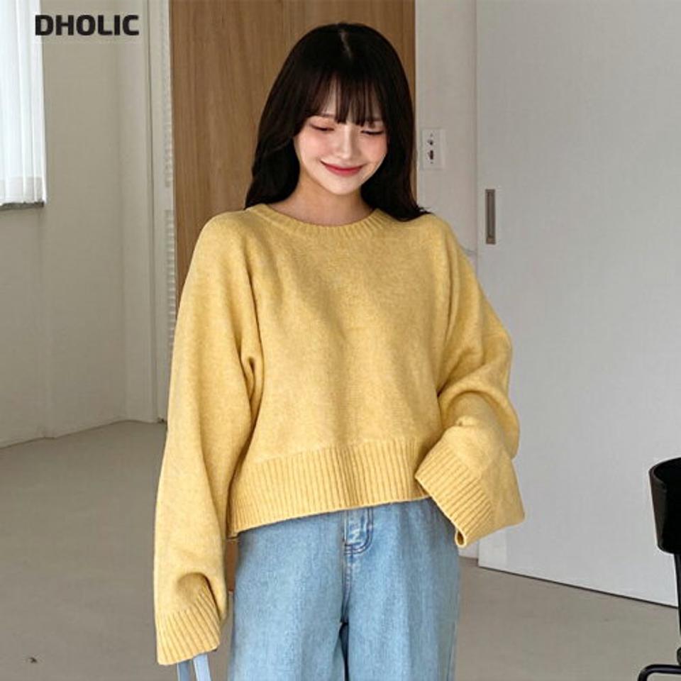 ロングスリーブルーズニット・全3色・t01438 レディース 【tops】韓国ファッション トップス 長袖 ラウンドネック ロング スリーブ ルーズ カラーアイテム クロップド丈 フェミニン 無地 ベーシック ガーリー カラーニット 秋 冬 NIJU