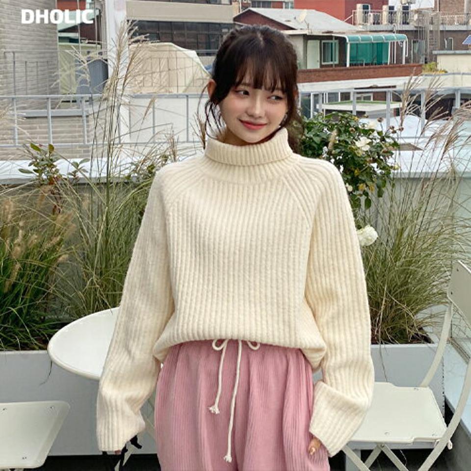 タートルアンバランスリブニット・全4色・b01440 レディース 【tops】韓国ファッション トップス ニット 長袖 タートルネック タートルネック アンバランス丈 ラグランスリーブ ウール混 無地 ベーシック シンプル カジュアル 秋 冬 NIJU