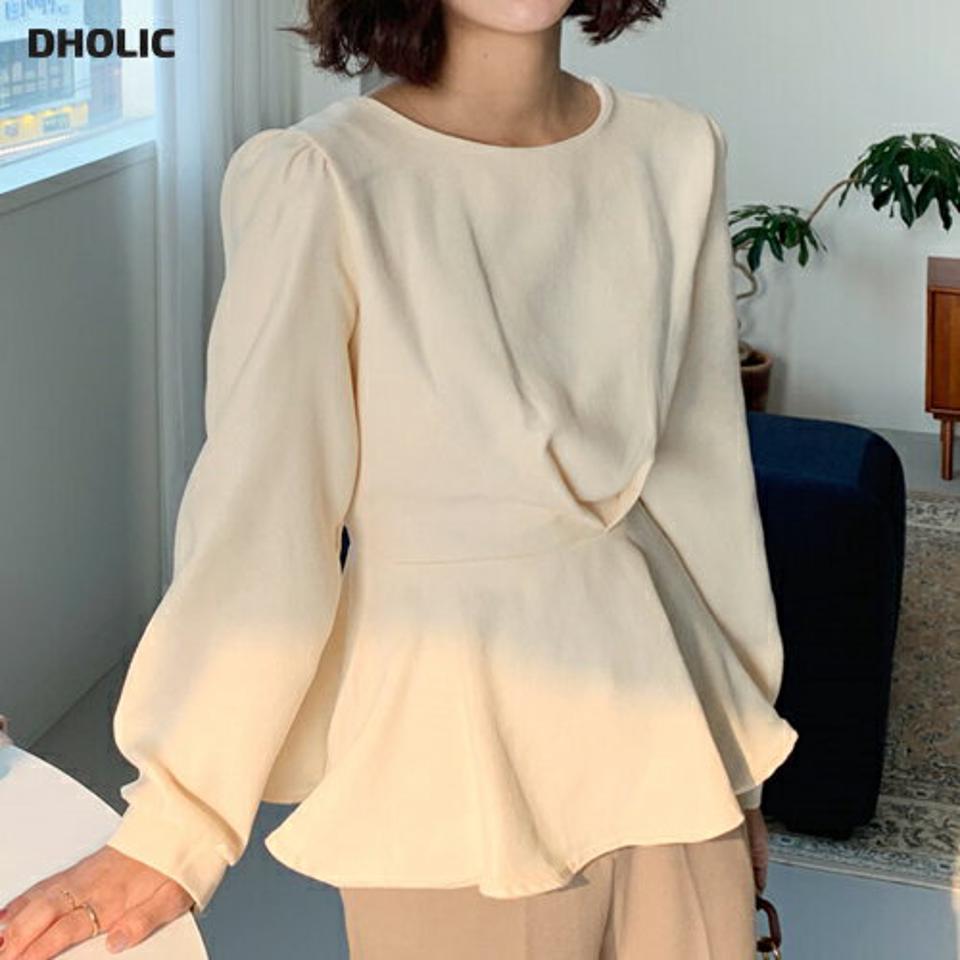 ピーチ起毛リボンタックブラウス・全4色・t65582 レディース 【bl】韓国ファッション トップス ブラウス 長袖 ラウンドネック ピーチ起毛 リボン 無地 シンプル スリム 体型カバー ガーリー カジュアル フェミニン 秋 冬