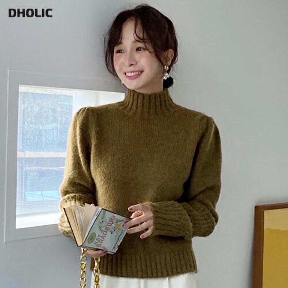 ハイネックパフニット・全4色・t65612 レディース 【tops】韓国ファッション トップス ニット 大人 長袖 ハイネック パフスリーブ ウール混 モダン 無地 ベーシック シンプル ルーズ フェミニン カジュアル 秋 冬