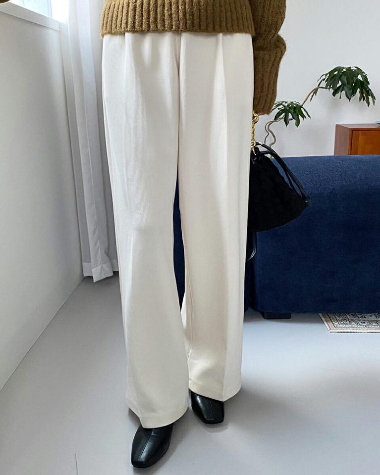 裏起毛リブワイドパンツ・全3色・b65622 レディース 【pt】韓国ファッション ボトムス ロング ロングパンツ 裏起毛 リブ ワイドパンツ ロング丈 ハイウエスト ストレート 異素材 無地 シンプル 体型カバー カジュアル 秋 冬