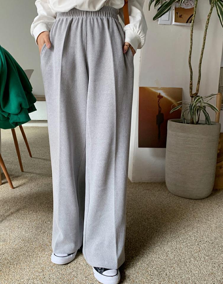 裏起毛リブワイドパンツ・全3色・b65622 レディース 【pt】韓国ファッション ボトムス ロング ロングパンツ 裏起毛 リブ ワイドパンツ ロング丈 ハイウエスト ストレート 異素材 無地 シンプル 体型カバー カジュアル 秋 冬