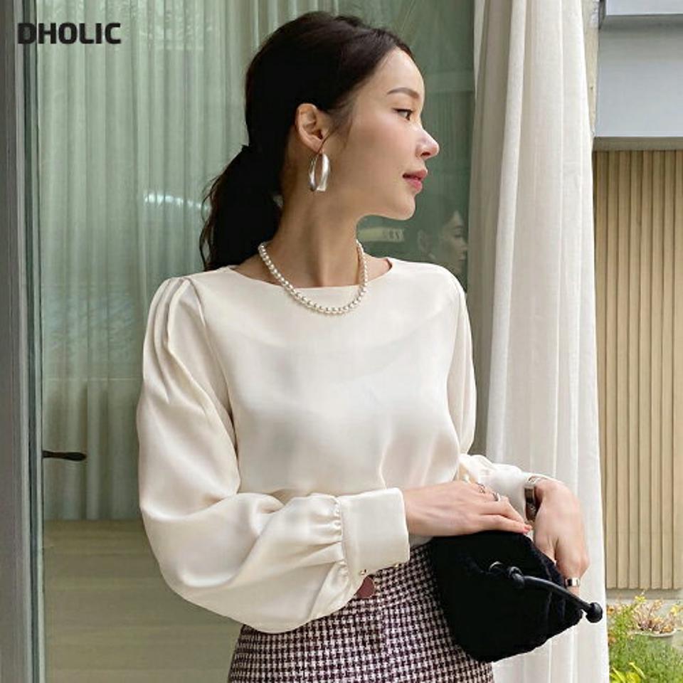 ショルダーピンタックブラウス・全3色・t71003 レディース 【bl】トップス ブラウス 長袖 ピンタック 単色 無地 シンプル フェミニン 上品 きれいめ 大人 オフィスカジュアル 秋 冬 春 韓国ファッション ハイホリHIHOLLI