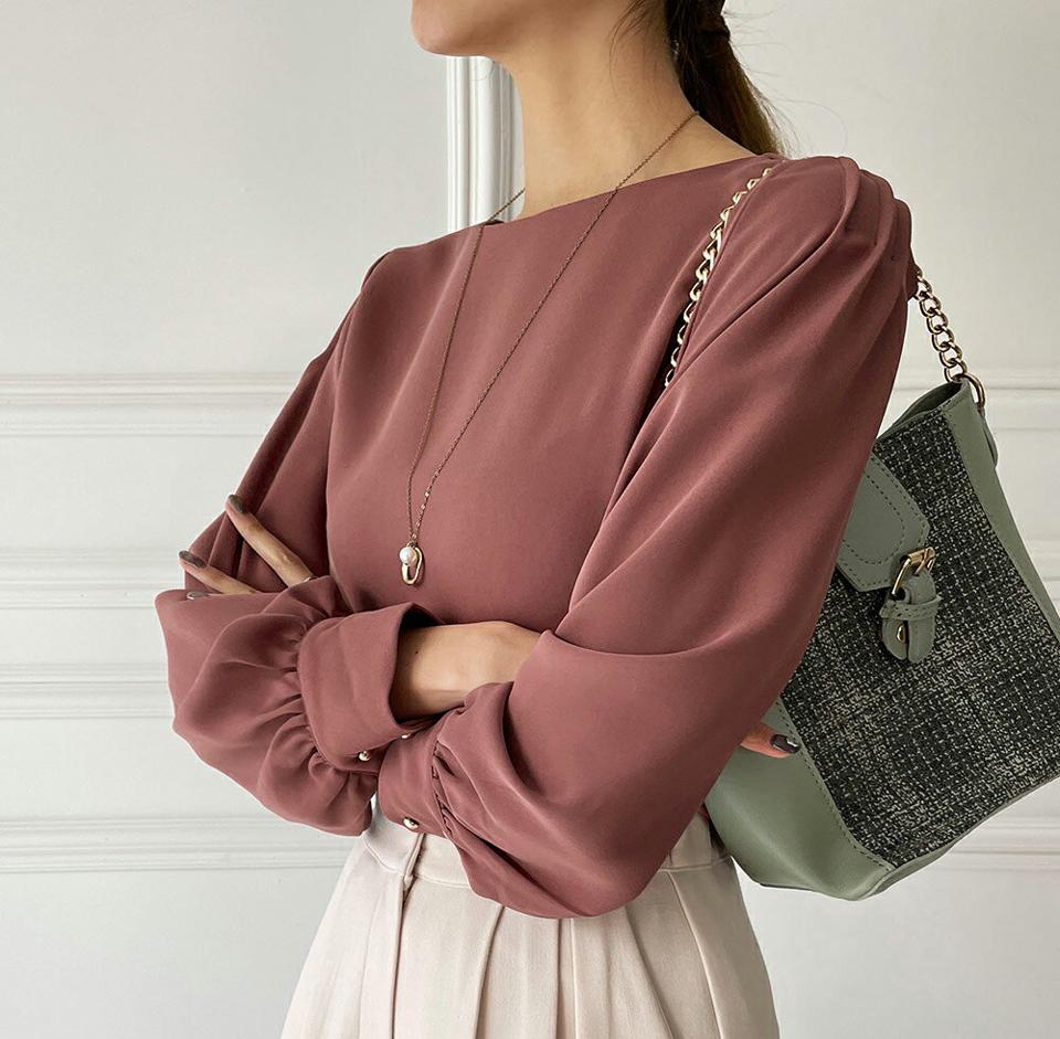 ショルダーピンタックブラウス・全3色・t71003 レディース 【bl】トップス ブラウス 長袖 ピンタック 単色 無地 シンプル フェミニン 上品 きれいめ 大人 オフィスカジュアル 秋 冬 春 韓国ファッション ハイホリHIHOLLI