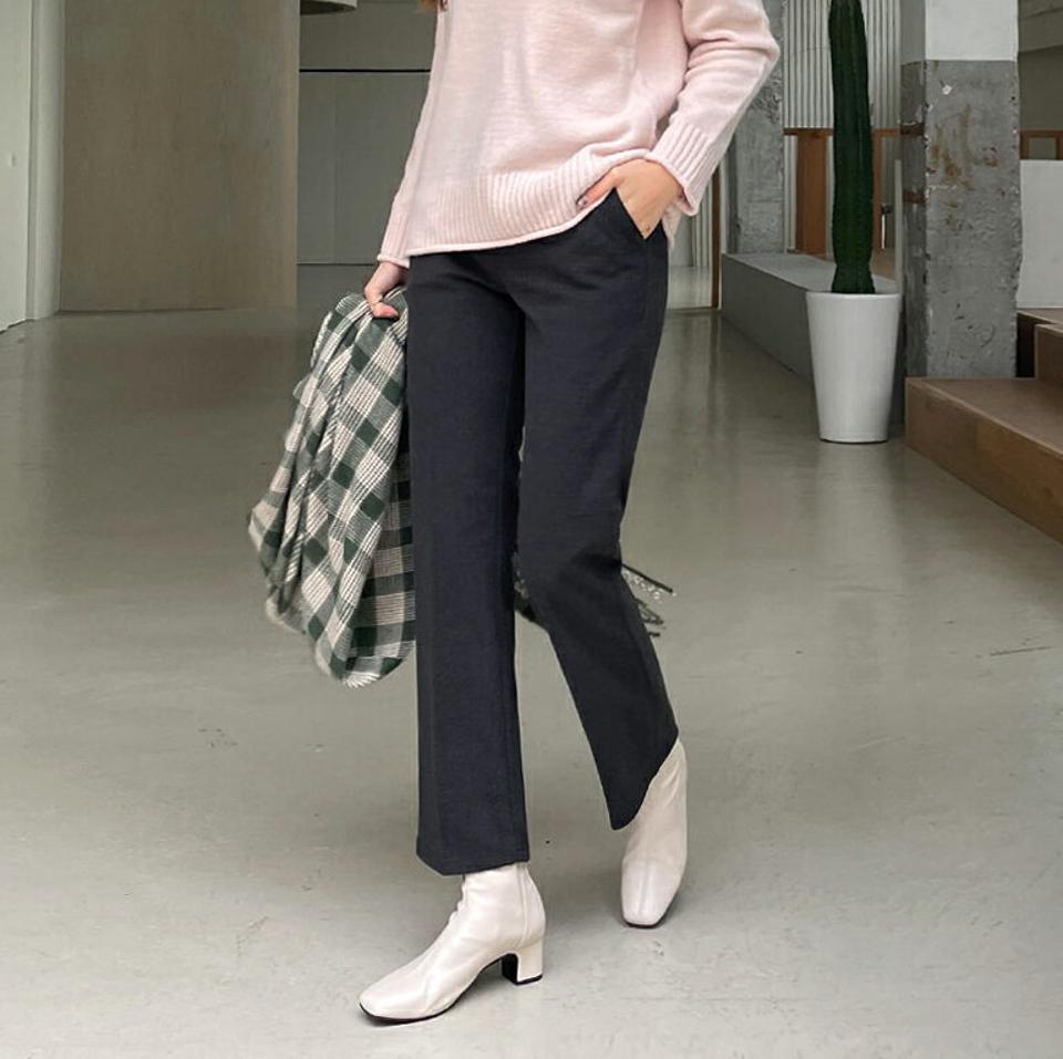 裏起毛スラックスパンツ・全2色・t71044 レディース 【pt】パンツ スラックス ズボン ロングパンツ 裏起毛 単色 無地 シンプル ベーシック 大人 きれいめ オフィスカジュアル ベルトループ 冬 韓国ファッション ハイホリHIHOLLI