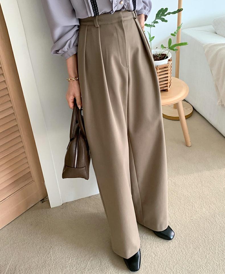 裏起毛ツータックワイドスラックス・全3色・t66258 レディース 【pt】韓国ファッション ボトムス ロング ロングパンツ スラックスパンツ スラックス 裏起毛 ツータック ワイド ストレート ロング丈 無地 シンプル カジュアル 秋 冬