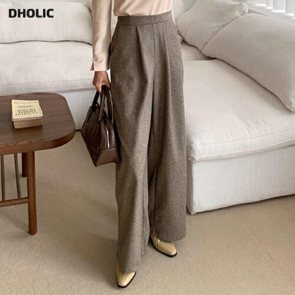 ヘリンボーンワイドパンツ・全3色・b66259 レディース 【pt】韓国ファッション ボトムス ロング ロングパンツ ヘリンボーン ワイドパンツ シック ストレート ロング丈 ウール混 シンプル 体型カバー カジュアル 秋 冬