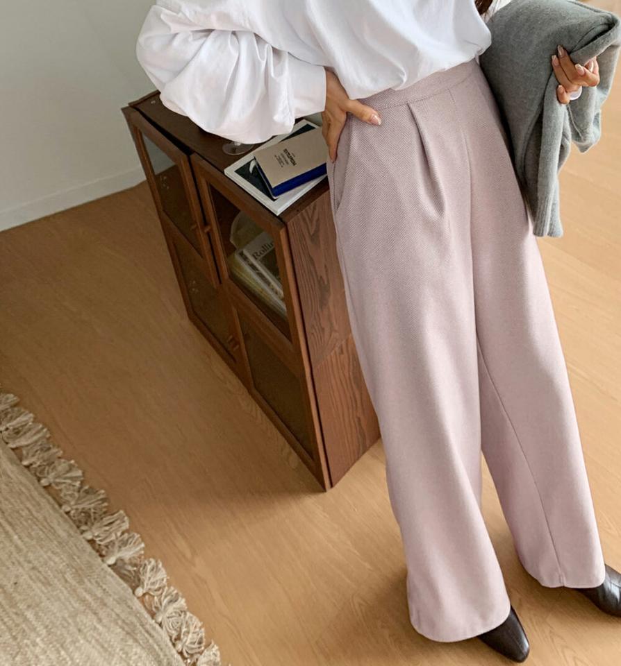 ヘリンボーンワイドパンツ・全3色・b66259 レディース 【pt】韓国ファッション ボトムス ロング ロングパンツ ヘリンボーン ワイドパンツ シック ストレート ロング丈 ウール混 シンプル 体型カバー カジュアル 秋 冬