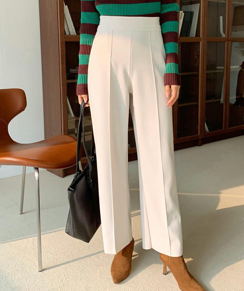 裏起毛ハイウエストストレートパンツ・全4色・b66260 レディース 【pt】韓国ファッション ボトムス ロング ロングパンツ 裏起毛 ハイウエスト ストレートパンツ ロング丈 異素材 無地 ベーシック シンプル 体型カバー カジュアル 秋 冬