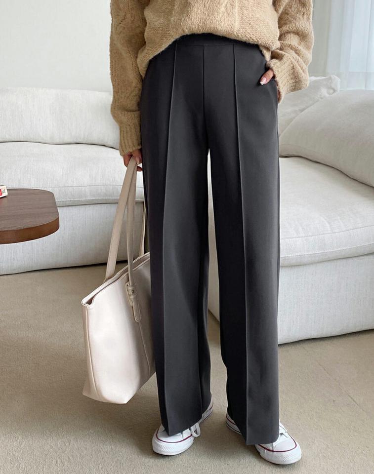 裏起毛ハイウエストストレートパンツ・全4色・b66260 レディース 【pt】韓国ファッション ボトムス ロング ロングパンツ 裏起毛 ハイウエスト ストレートパンツ ロング丈 異素材 無地 ベーシック シンプル 体型カバー カジュアル 秋 冬