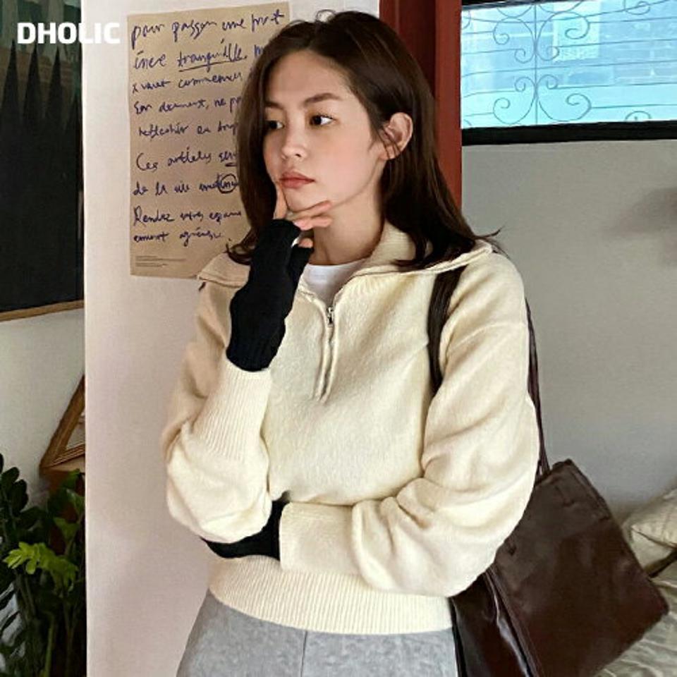 ハーフジップニット・全5色・t62841 レディース 【tops】韓国ファッション トップス ニット 大人 長袖 ハイネック ハーフジップ 無地 シンプル ドロップショルダー 異素材 ルーズ 体型カバー フェミニン カジュアル デイリー 秋 冬
