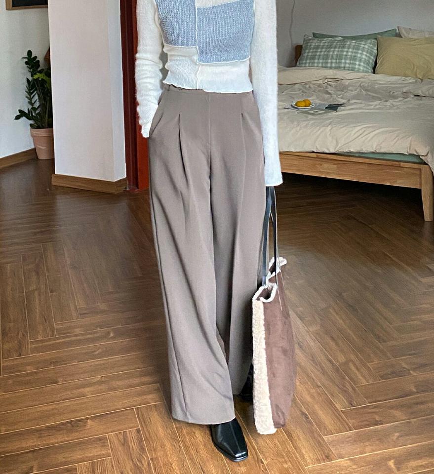 裏起毛サイドボタンスラックス・全3色・b62851 レディース 【pt】韓国ファッション ボトムス ロング ロングパンツ スラックスパンツ スラックス 裏起毛 サイドボタン ワンタック ロング丈 異素材 無地 シンプル 体型カバー カジュアル 秋 冬