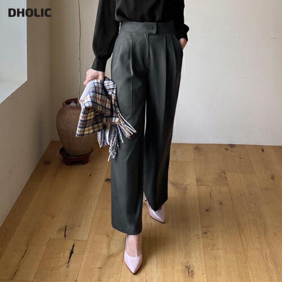 ボタンワイドフィットスラックスパンツ・全3色・t00669 レディース 【pt】パンツ スラックス ズボン ロングパンツ ワイドパンツ ワイドスラックス 単色 無地 シンプル ベーシック 大人 オフィスカジュアル 秋 冬 韓国ファッション ハイホリHIHOLLI