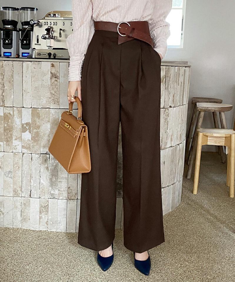 ボタンワイドフィットスラックスパンツ・全3色・t00669 レディース 【pt】パンツ スラックス ズボン ロングパンツ ワイドパンツ ワイドスラックス 単色 無地 シンプル ベーシック 大人 オフィスカジュアル 秋 冬 韓国ファッション ハイホリHIHOLLI