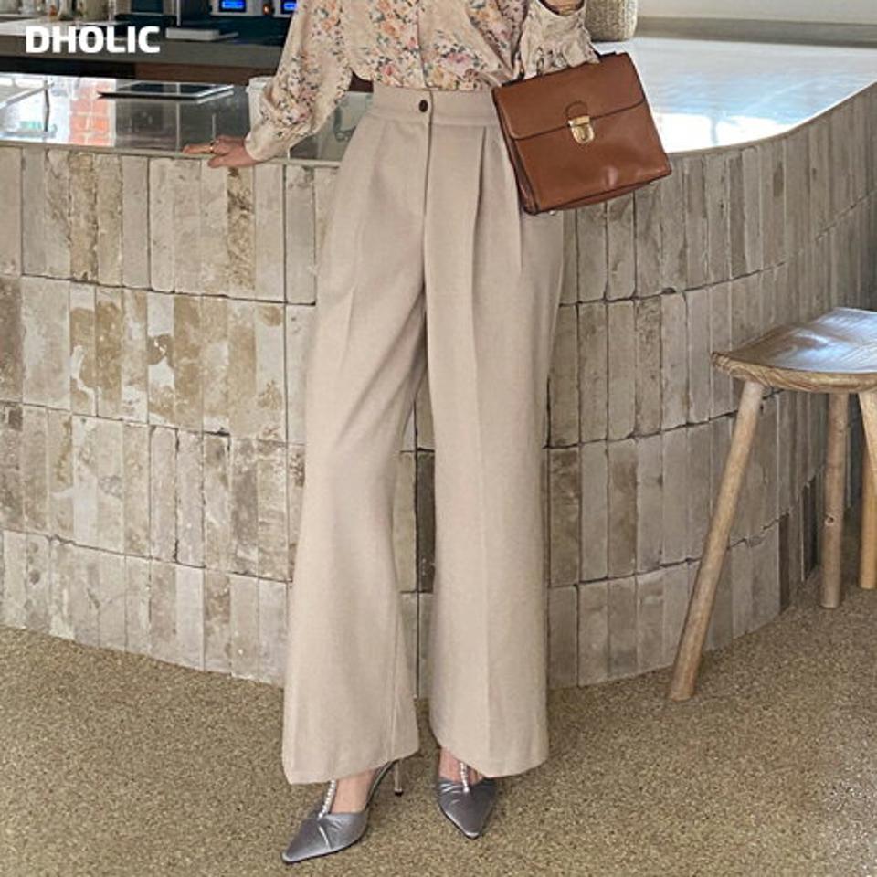 【10%OFF】即日配送 ツータックワイドスラックスパンツ・全2色・t00668 レディース 【pt】スラックス パンツ ズボン ロングパンツ ワイドスラックス ワイドパンツ ツータック 単色 無地 シンプル 大人 オフィス 秋 冬 韓国ファッション ハイホリHIHOLLI【パンツセール】