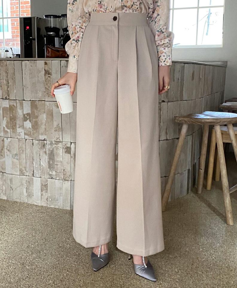【10%OFF】即日配送 ツータックワイドスラックスパンツ・全2色・t00668 レディース 【pt】スラックス パンツ ズボン ロングパンツ ワイドスラックス ワイドパンツ ツータック 単色 無地 シンプル 大人 オフィス 秋 冬 韓国ファッション ハイホリHIHOLLI【パンツセール】