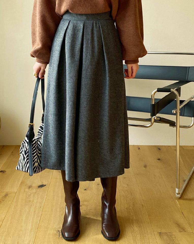 ヘリンボーンフレアパンツ・全2色・b00667 レディース 【pt】パンツ ズボン クロップド丈 フレアパンツ ヘリンボーン シック 大人 モード ウール スカンツ 秋 冬 韓国ファッション ハイホリHIHOLLI