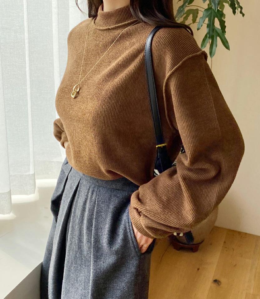 【KILL PRICE】ハーフネックリバースリブニット・全4色・t00650 レディース 【tops】トップス ニット リブニット 長袖 ハーフネック ニットトップス 単色 無地 シンプル カジュアル ラフ 秋 冬 韓国ファッション ハイホリHIHOLLI【KILL】