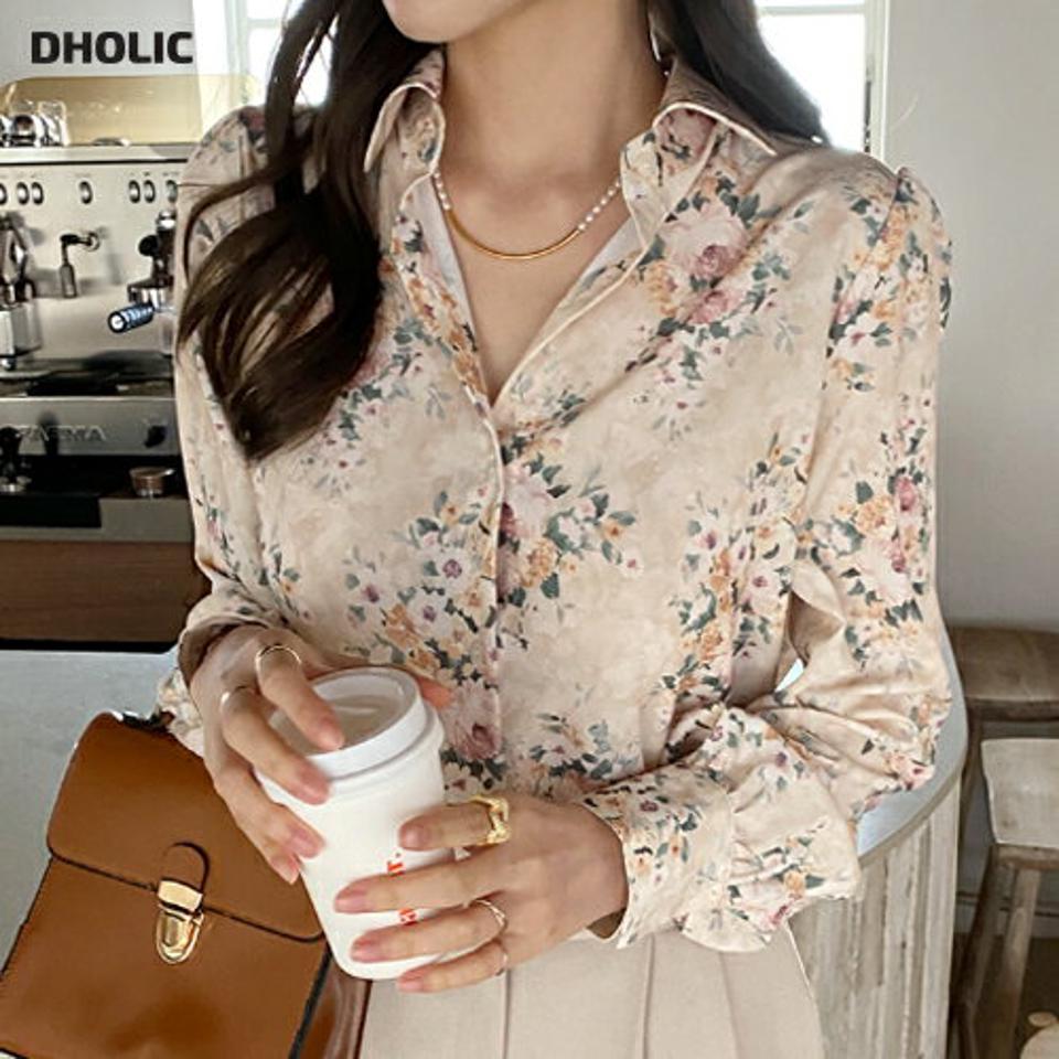 【10%OFF】即日配送 フローラルネックリボンブラウス・全2色・b00649 レディース 【bl】トップス ブラウス 長袖 花柄 りぼん フラワー フェミニン 上品 レディ かわいい 可愛い 大人 清楚 秋 冬 韓国ファッション ハイホリHIHOLLI 新生活セール