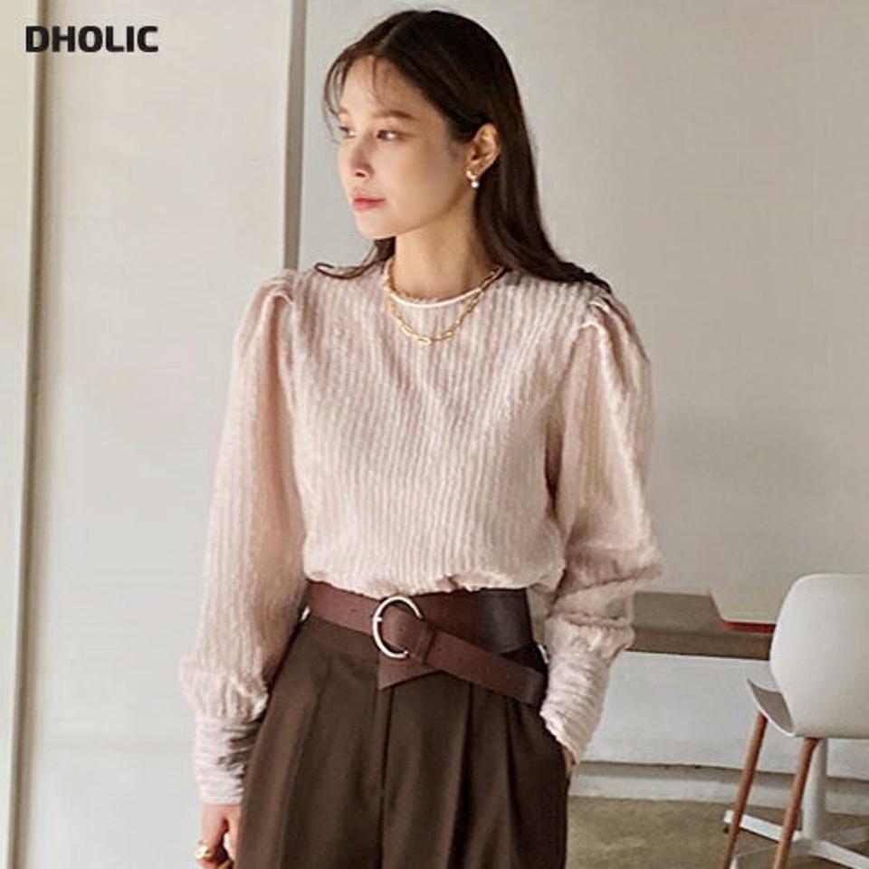 フリンジパフスリーブブラウス・全2色・b00644 レディース 【bl】トップス ブラウス 長袖 パフスリーブ パフ袖 フリンジ テクスチャー 大人 ユニーク フェミニン 秋 冬 韓国ファッション ハイホリHIHOLLI