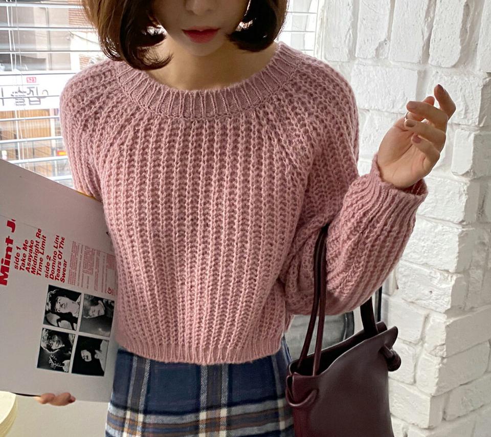 モヘア混ラグランニット・全5色・t58565 レディース 【tops】韓国ファッション トップス ニット 大人 長袖 ラウンドネック クロップド丈 無地 シンプル モヘア混 ラグラン ウール ざっくり フェミニン ボリュームショート丈 クリスマス 秋 冬