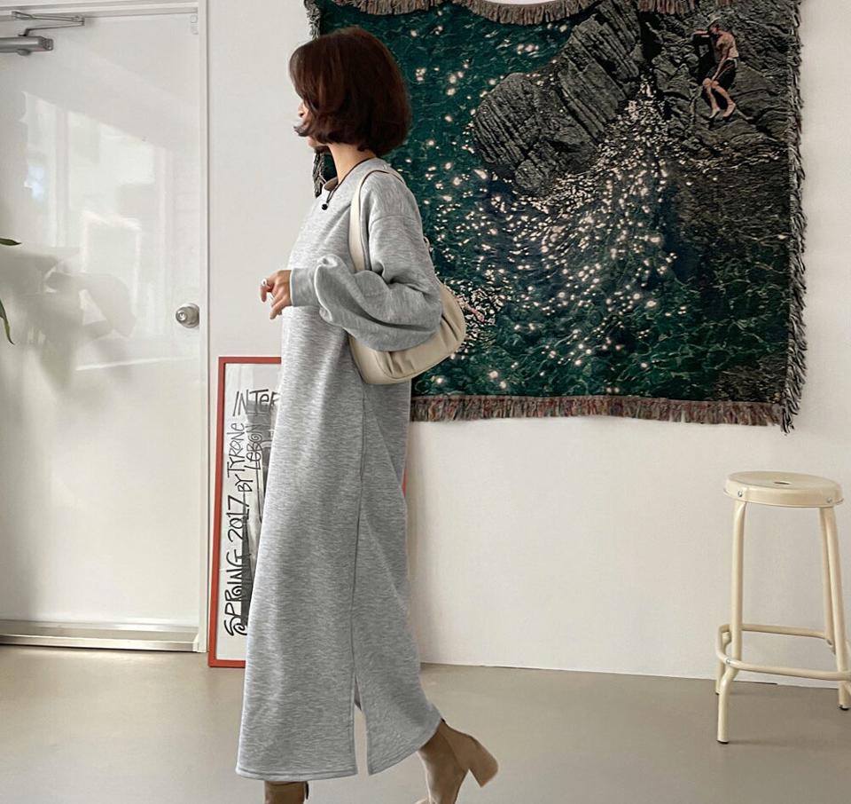 裏起毛スウェットロングワンピース・全4色・b58569 レディース 【ops】韓国ファッション ワンピース ロング ロングワンピース 長袖 ラウンドネック 裏起毛 スウェットワンピース ワンマイルウェア 無地 ベーシック シンプル 体型カバー カジュアル 秋 冬