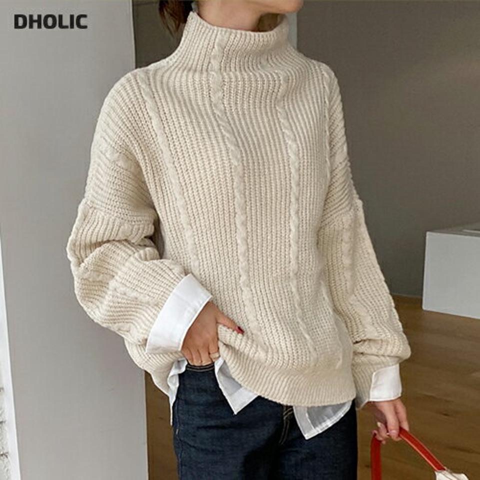 ハーフネックツイストルーズニット・全3色・b71025 レディース 【tops】トップス ニット 長袖 ニットトップス ツイスト ハーフネック シンプル 単色 カジュアル ラフ 秋 冬 韓国ファッション ハイホリHIHOLLI