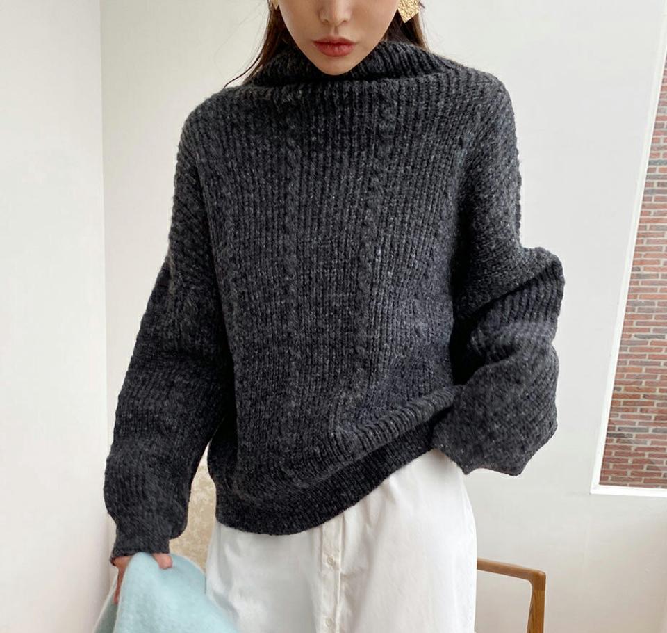 ハーフネックツイストルーズニット・全3色・b71025 レディース 【tops】トップス ニット 長袖 ニットトップス ツイスト ハーフネック シンプル 単色 カジュアル ラフ 秋 冬 韓国ファッション ハイホリHIHOLLI
