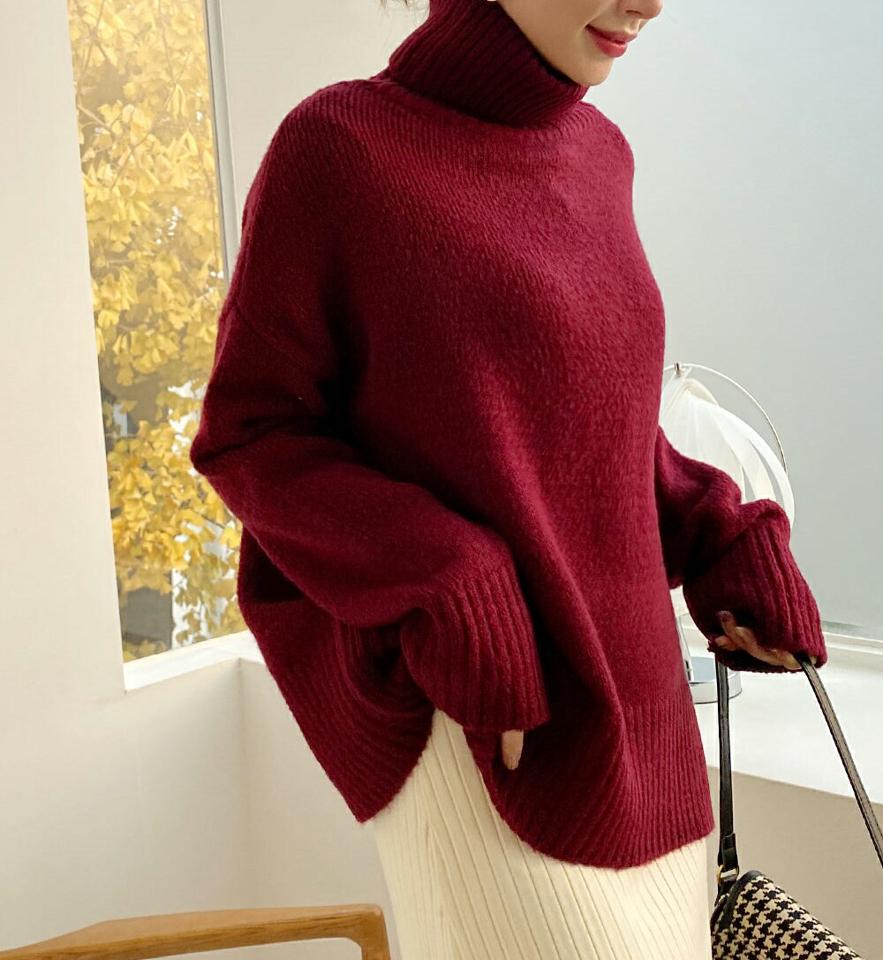 ルーズタートルネックニット・全5色・b71082 レディース 【tops】トップス ニット 年上 長袖 タートルネック ハイネック 単色 無地 シンプル ベーシック カラーニット ルーズ 大人 カジュアル 秋 冬 韓国ファッション ハイホリHIHOLLI