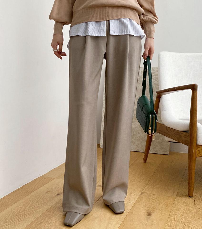 ピンタックワイドスラックスパンツ・全3色・t71088 レディース 【pt】スラックス パンツ ズボン ワイドパンツ 単色 無地 タック 大人 シンプル ベーシック オフィスカジュアル 秋 冬 韓国ファッション ハイホリHIHOLLI