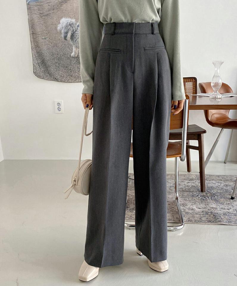 フェイクポケットワイドスラックス・全3色・t65857 レディース 【pt】韓国ファッション ボトムス ロング ロングパンツ スラックスパンツ スラックス フェイクポケット ワイド 無地 シンプル ストレート 異素材 体型カバー カジュアル デイリー 秋 冬