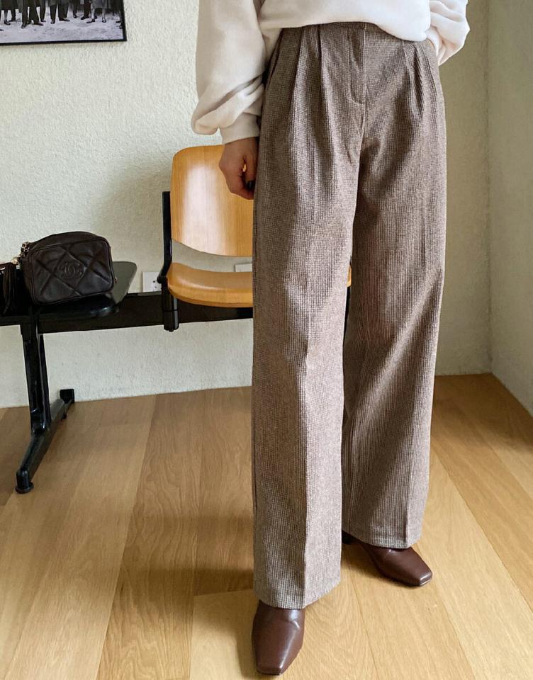 裏起毛ツータックチェックスラックス・全3色・t63229 レディース 【pt】韓国ファッション ボトムス ロング ロングパンツ スラックスパンツ スラックス 裏起毛 ストレート ツータック チェック ロング丈 シンプル 体型カバー カジュアル 秋 冬