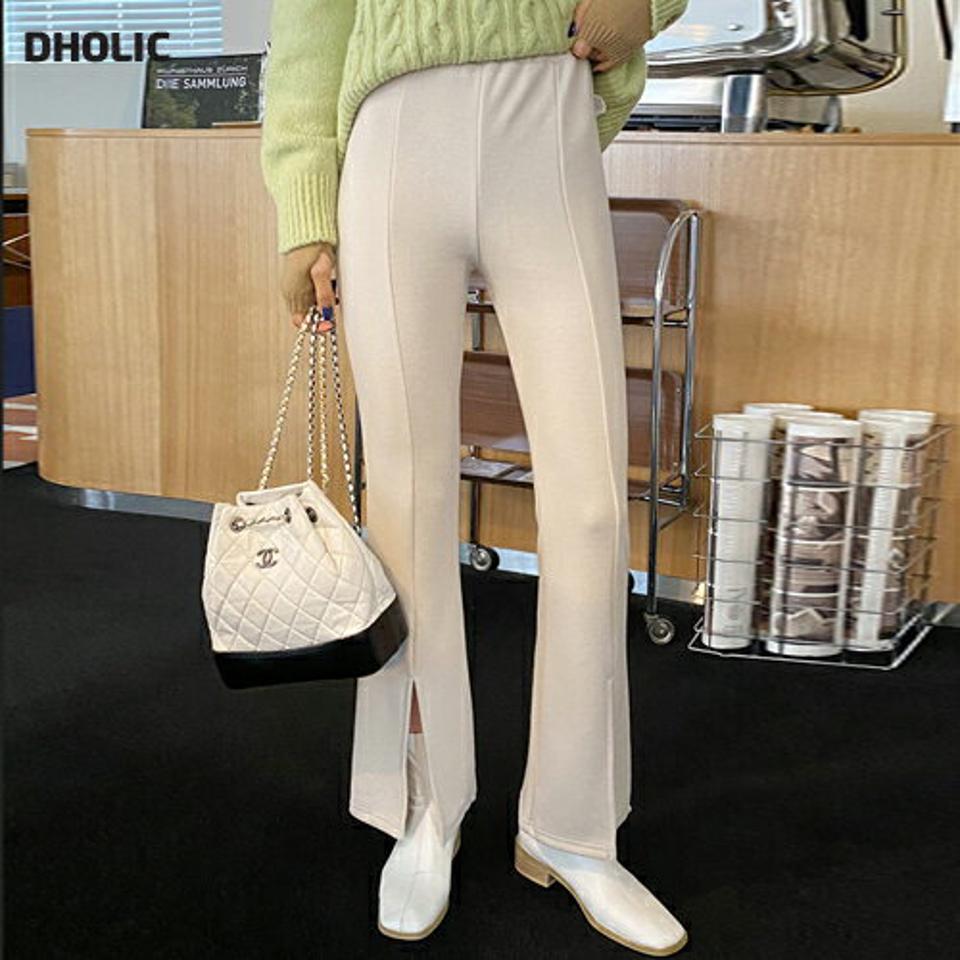 裏起毛スリットフレアパンツ・全3色・t63242 レディース 【pt】韓国ファッション ボトムス ロング ロングパンツ 裏起毛 スリット フレアパンツ ブーツカット ロング丈 異素材 無地 シンプル 体型カバー カジュアル 秋 冬