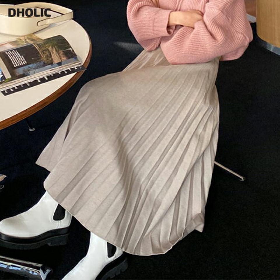 プリーツロングスカート・全2色・t63227 レディース 【sk】韓国ファッション ボトムス スカート ロング ロングスカート プリーツ Aライン ロング丈 無地 ベーシック シンプル 大人 カジュアル フェミニン 秋 冬