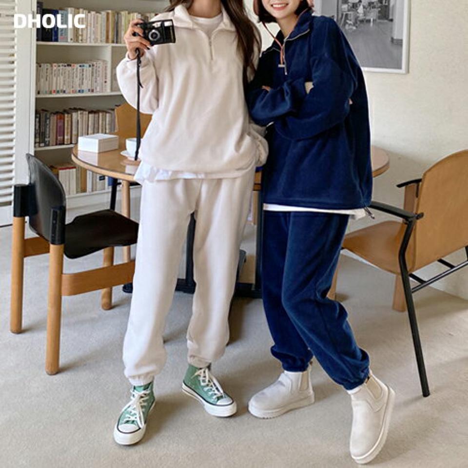 裏起毛ハーフジップフリーススウェット&ジョガーパンツSET・全4色・t63223 レディース 【pt】韓国ファッション ボトムス ジョガーパンツ スウェット セットアップ ワンマイルウェア 長袖 ハーフジップ 裏起毛 フリース 無地 シンプル カジュアル 秋 冬