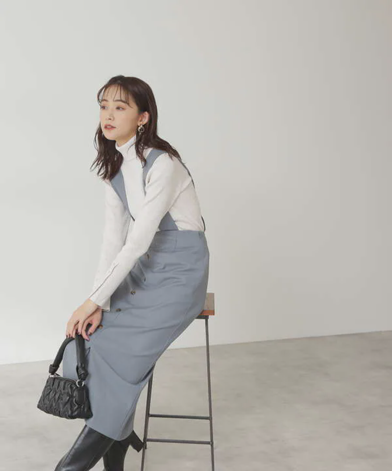 フロントボタンサスペンダー付タイトスカート