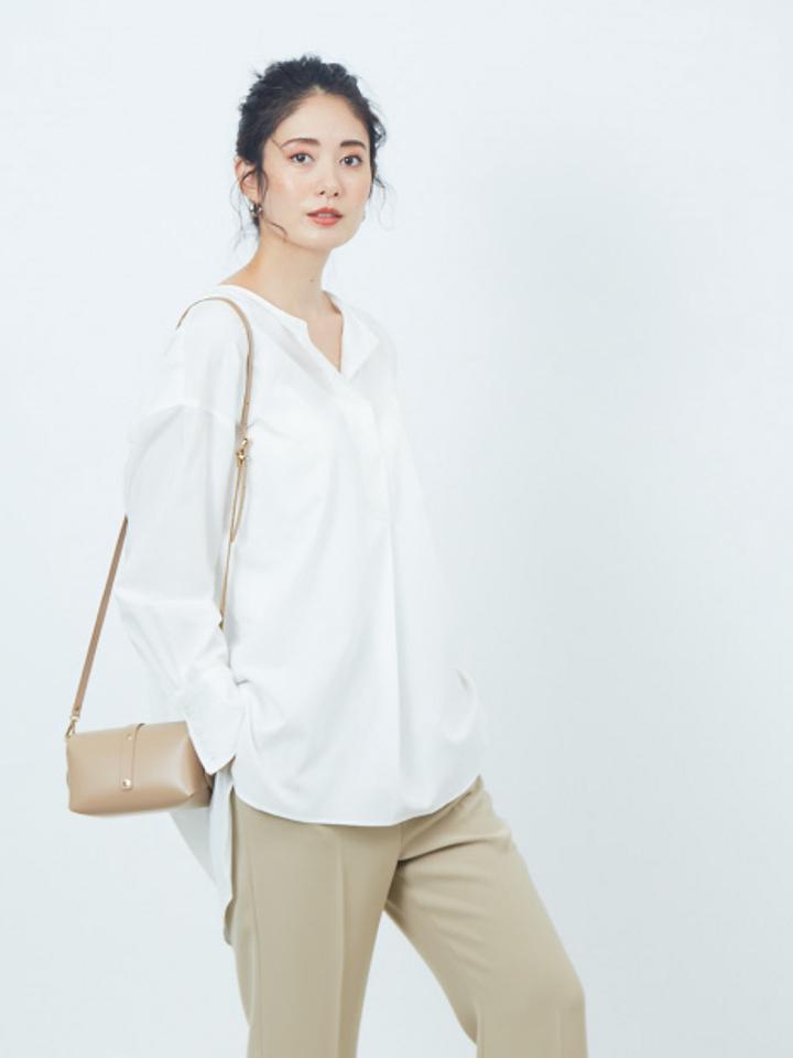 【WEB＆一部店舗限定】ノーカラーフロントタックシャツ
