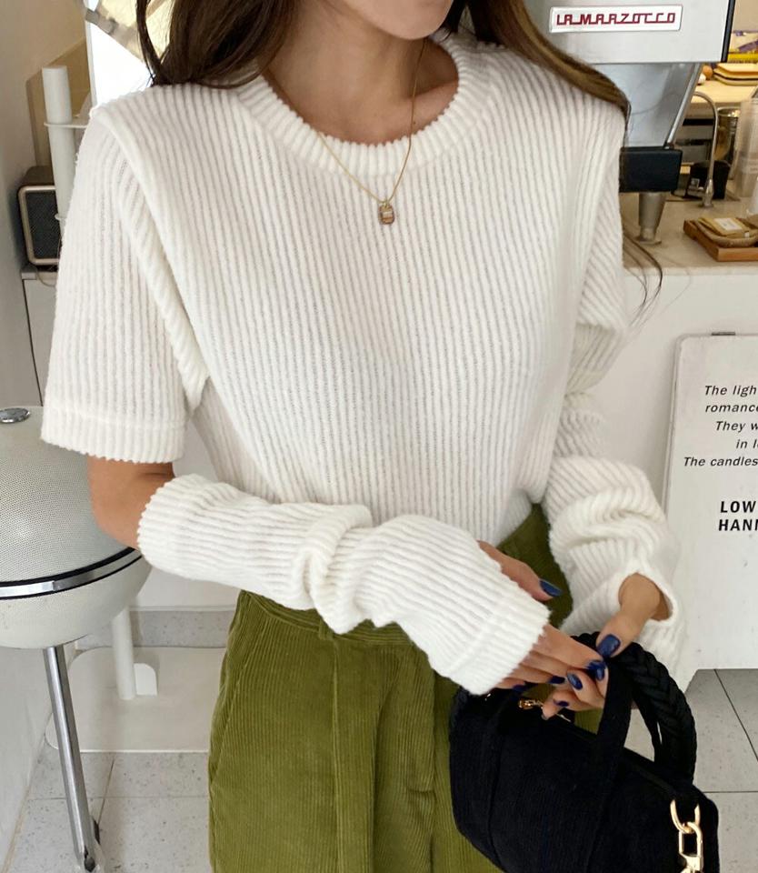 起毛アームウォーマー&TシャツSET・全5色・t65659 レディース 【tops】韓国ファッション トップス Tシャツ アームウォーマー セット 大人 長袖 ラウンドネック 起毛 無地 シンプル カジュアル 体型カバー ルーズ 細身 フェミニン デイリー 秋 冬
