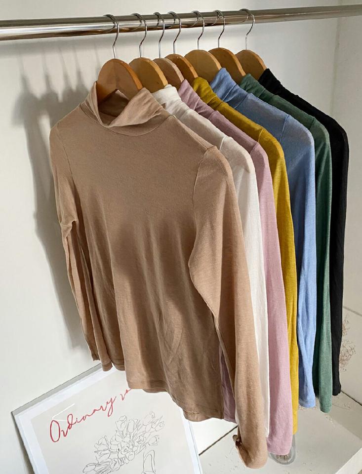 【大感謝祭特価】ウール混タートルネックスリムフィットTシャツ・全8色・b65663 レディース 【tops】韓国ファッション トップス Tシャツ 大人 長袖 タートルネック ウール混 無地 ベーシック シンプル カジュアル ウール混 スリム 細身 フェミニン 秋 冬 クリスマス セール