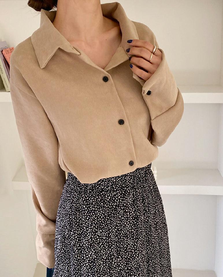 起毛ワイドカフスシャツブラウス・全4色・t65668 レディース 【bl】韓国ファッション トップス ブラウス 長袖 カラーネック 起毛 ワイド カフス シャツブラウス 無地 ベーシック シンプル 大人 体型カバー ルーズ カジュアル フェミニン 秋 冬