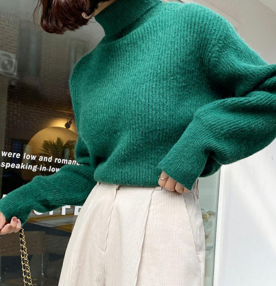 リブタートルネックニット・全4色・b65700 レディース 【tops】韓国ファッション トップス ニット 年上 大人 長袖 タートルネック リブ ルーズ ウール混 カラーニット 無地 ベーシック シンプル フェミニン デイリー ガーリー 秋 冬