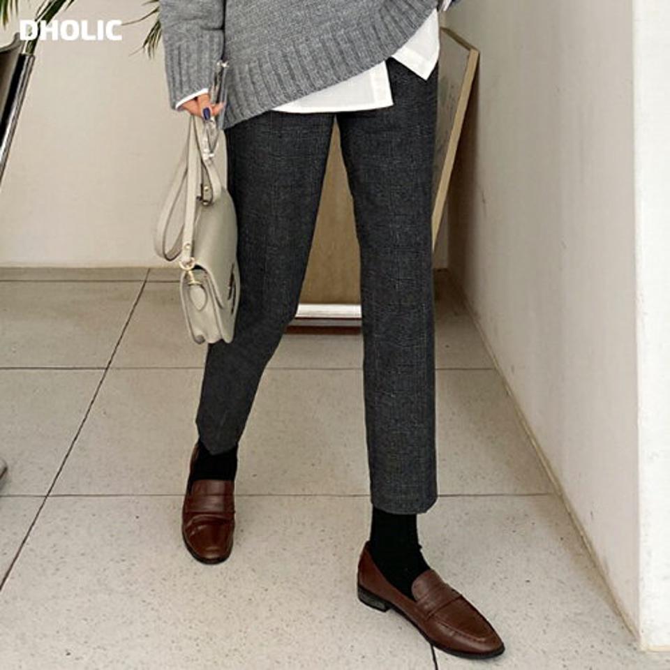 裏起毛チェックスリムスラックス・全2色・t65686 レディース 【pt】韓国ファッション ボトムス ロング ロングパンツ スラックスパンツ スラックス 裏起毛 チェック スリム センタープレス シンプル 異素材 体型カバー カジュアル デイリー 秋 冬