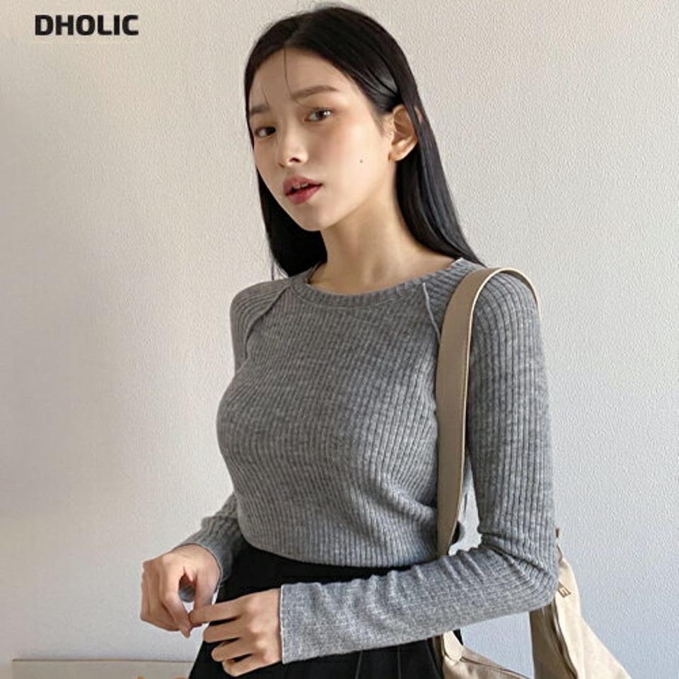 ラウンドヘムラグランリブニット・全4色・t01544 レディース 【tops】韓国ファッション トップス ニット 長袖 ラウンドネック アンバランス ラグラン フェミニン 異素材 無地 シンプル スリム デイリー ガーリー カジュアル 秋 冬 NIJU