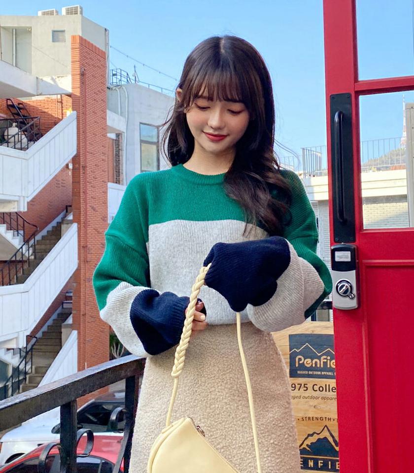 即日配送 3カラーラウンドニット・全3色・t01512 レディース 【tops】韓国ファッション トップス ニット 長袖 ラウンドネック フェミニン 配色 リブ ドロップショルダー カラーニット ウール混 シンプル ルーズ デイリー ガーリー カジュアル 秋 冬 NIJU